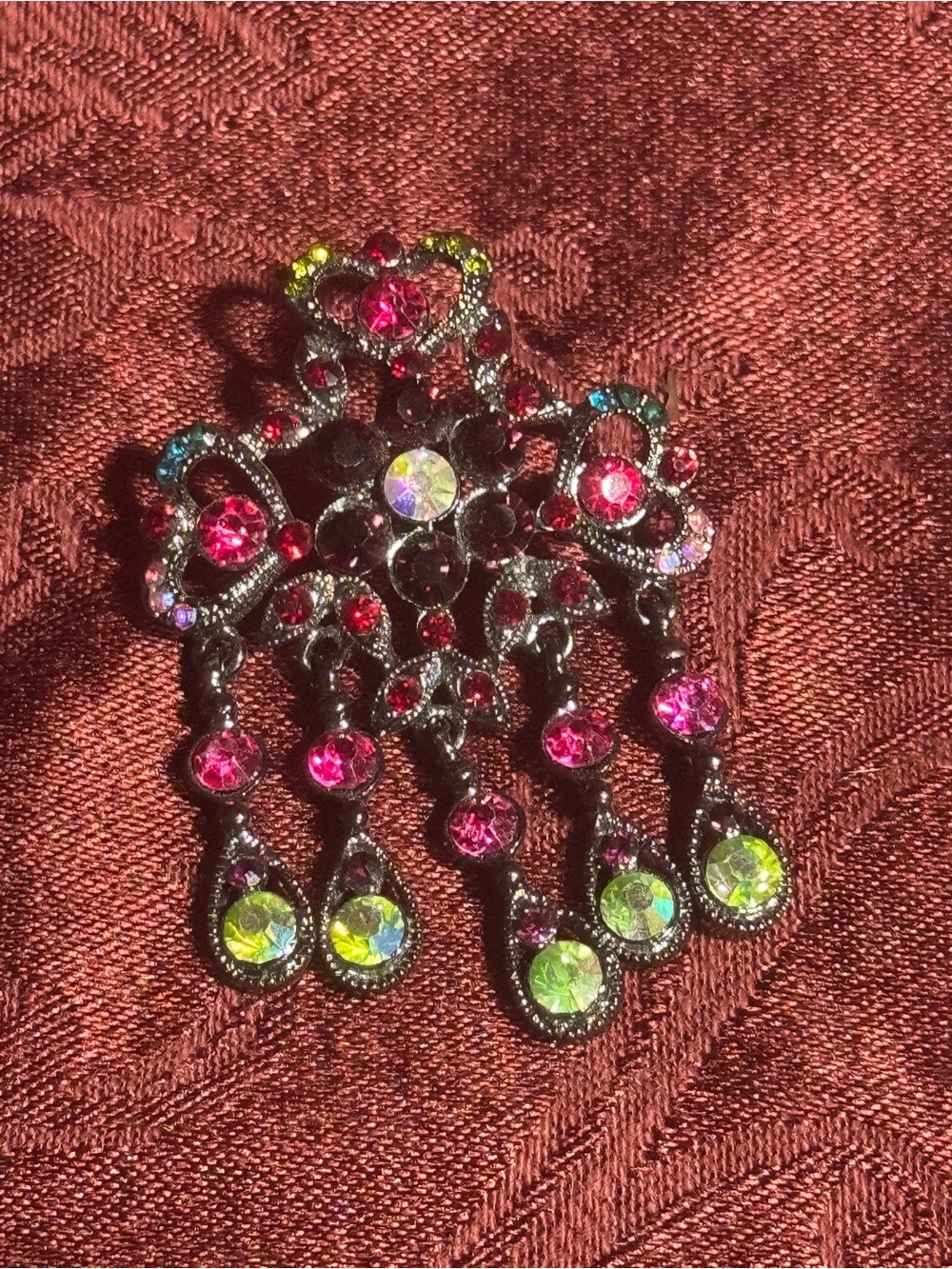 Vintage inspired chandelier Multicolor Crystal Dangle Brooch Pin